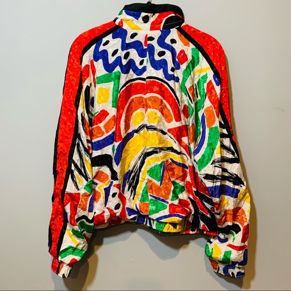 80’s Tail Vintage Tennis Zip Up Jacket with Vibrant Abstract Print - Picture 3 of 11